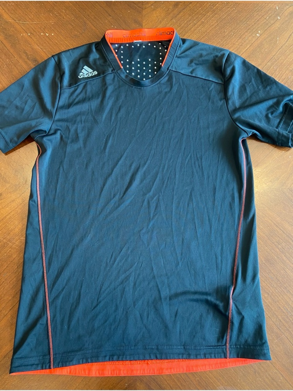 Adidas Men’s Black Sport T-Shirt with Orange Trim, Cooling beads, lightweight